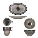 thumbnail of Mäser Prospero 18tlg Frühstücksset Porzellan braun Relief Platten Schalen Becher
