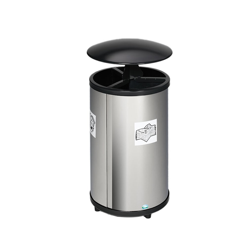 PROREGAL Robuste Wertstoffsammelstation mit Dach | 30 Liter je Behälter, HxBxT 89x42x42cm | Edelstahl | Silber | Mülleimer Abfalleimer Müllkorb