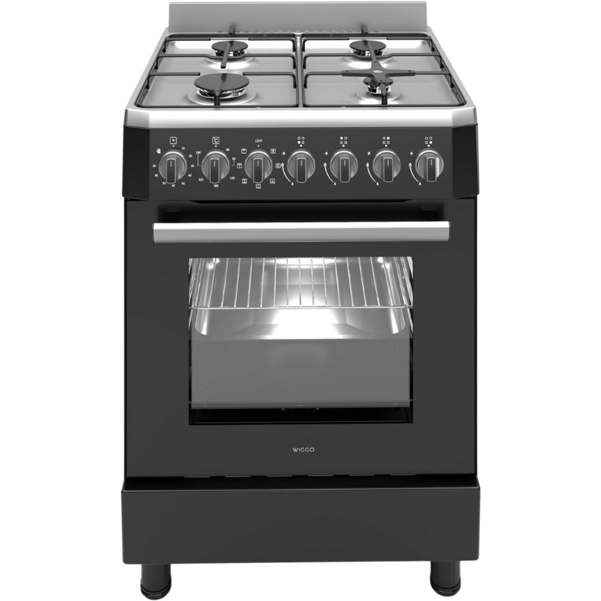 Wiggo WO-E609R(BX) Vrijstaande Gasfornuis - 60 cm - Zwart