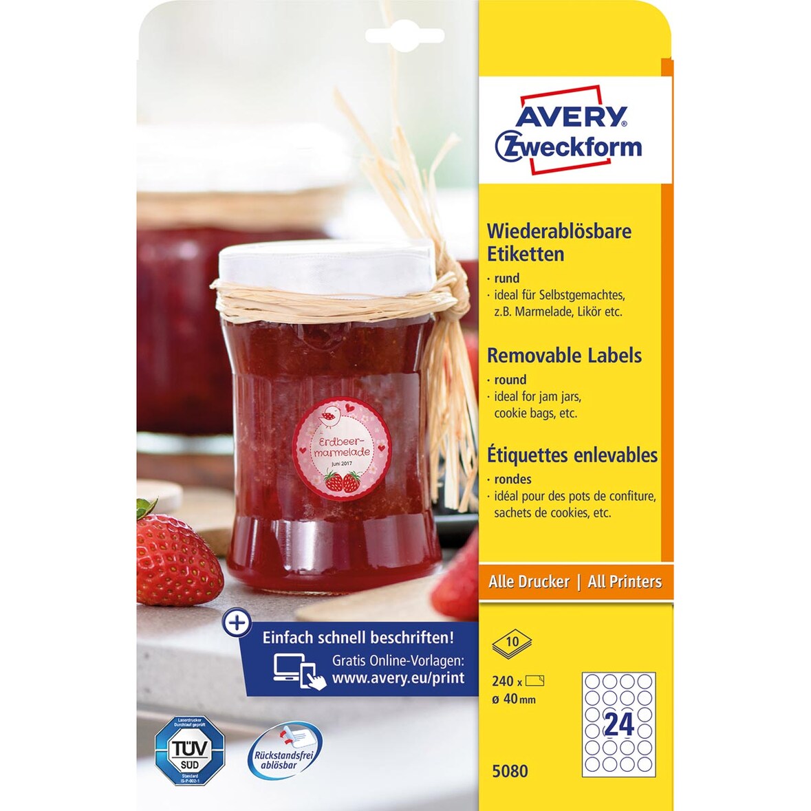 Etiketten rund 40 mm weiß wiederablösbar VE=240 Stück