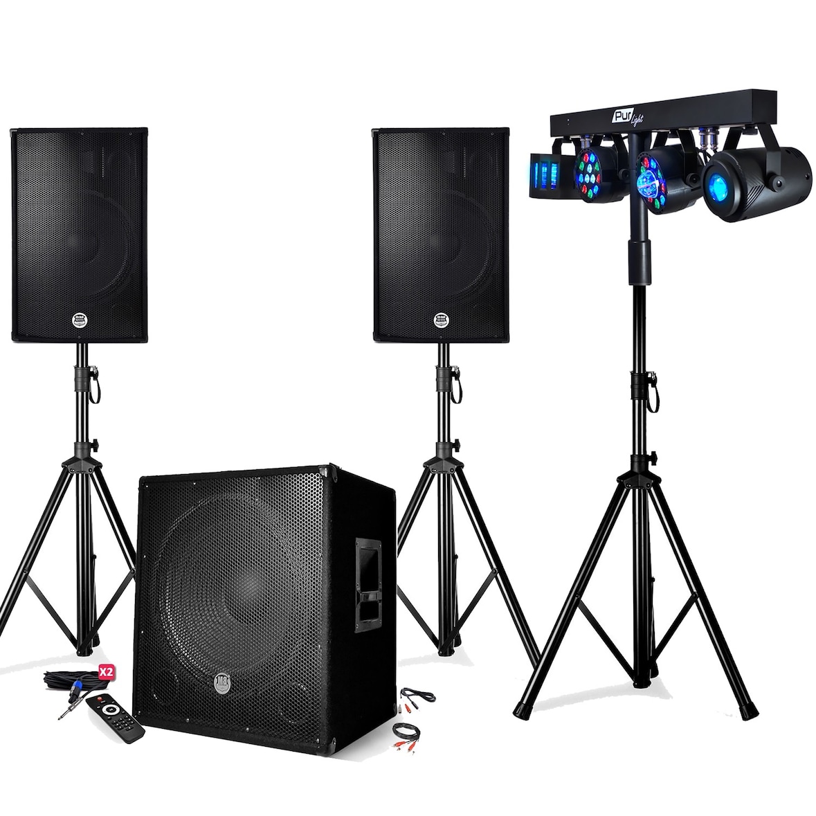 Pack sono 2200W - Enceintes/Caisson/Pieds - USB/BLUETOOTH - BMS-1512, Câbles, Portique Lumière, Mariage, Salle des fêtes DJ