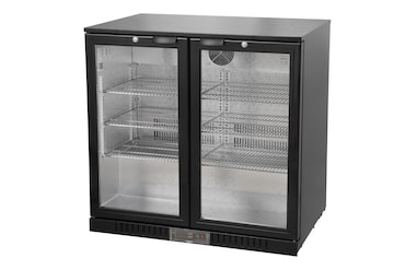METRO Professional Frigo vetrina per bevande GBC3002, acciaio/alluminio/vetro, 90x53x86.5 cm, 198 L, refrig. ad aria, 160 W, con serratura, nero