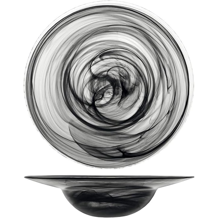 H&H Confezione 6 Piatti Pasta Alabastro Vetro, Nero, Cm 23.5