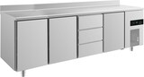 thumbnail of Gastro Kühltisch 3 Türen links&mittig&rechts 3 Schubladen mittig Umluftkühlung Aufkantung, 2330x700x850mm -2/+8°C 632l