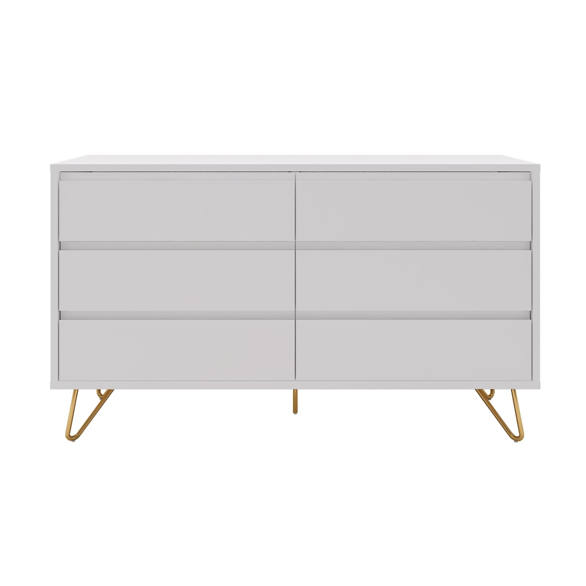 SalesFever Ladekast breed | 6 laden uittrekbaar | poten metaal met messinglegering | B 120 x D 40 x H 70 cm | wit