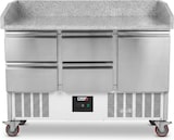 thumbnail of Romux® Pizzatisch 1 Tür und 4 Schubladen 140x70 cm mit Arbeitsfläche aus Granit mit Umluftkühlung | Pizzakühltisch aus Edelstahl