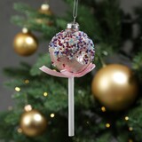 thumbnail of Weihnachtsbaumschmuck Lolli Cake Pop mit Perlen Glas H: 16cm rosa