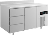 thumbnail of Gastro Kühltisch Umluftkühlung 1 Tür rechts 3 Schubladen links Aufkantung, 1400x700x850mm -2/+8°C 281l