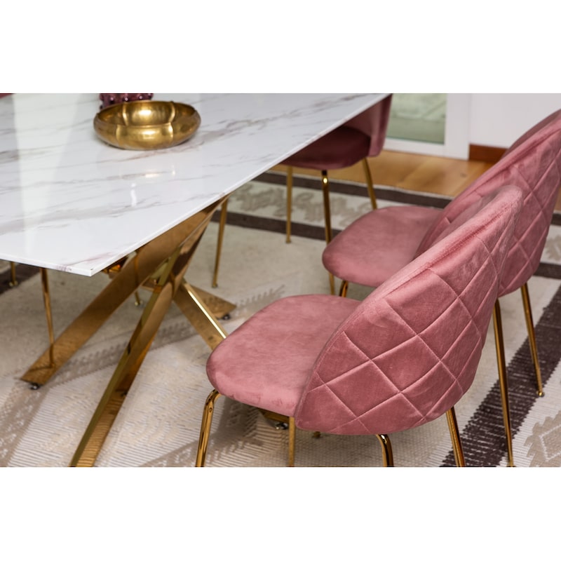 Eetkamerstoel Set Van 2 Fluwelen Stof Keukenstoel Moderne Gestoffeerde Accent Stoelen Met Metalen Poten Voor Thuis Woonkamer Stoel