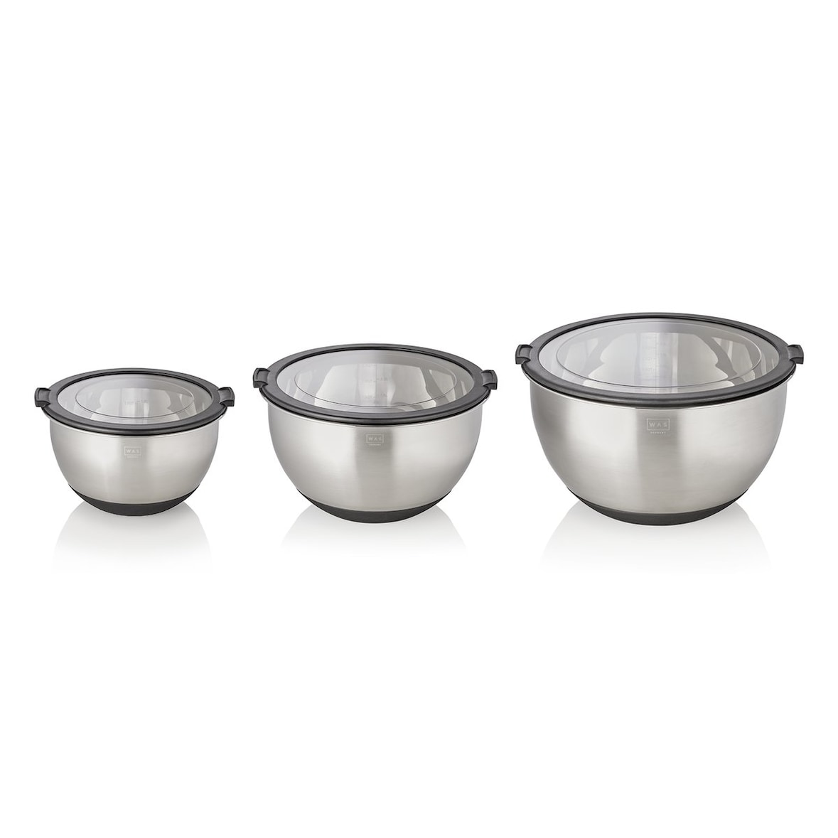 Bols avec couvercle Ø 11/13/15 cm fond antidérapant inox silicone - Was Germany