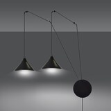 thumbnail of Sospensione Minimal 2 Luci Fujin In Acciao Nero E Paralume A Cono
