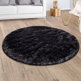 thumbnail of Hochflor Teppich Shaggy waschbar Unifarben Schlafzimmer schmutzabweisend Schwarz Rund 120D | 100% Polyester | Florhöhe: 33 mm | pflegeleicht