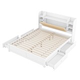 thumbnail of Flachbett 180x200 cm mit Vier Schubladen, Stauraum und Nachttisch – Weiß, Robustes Design aus Kiefernholz und MDF