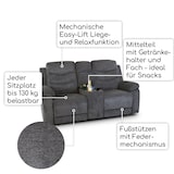 thumbnail of Kinosessel, 2er-Fernsehsessel mit Relaxfunktion, Liegefunktion Easy-Lift, Belastbarkeit je Sitzplatz 130 kg, Mikrofaser, in Dunkelgrau, Raburg Pixx