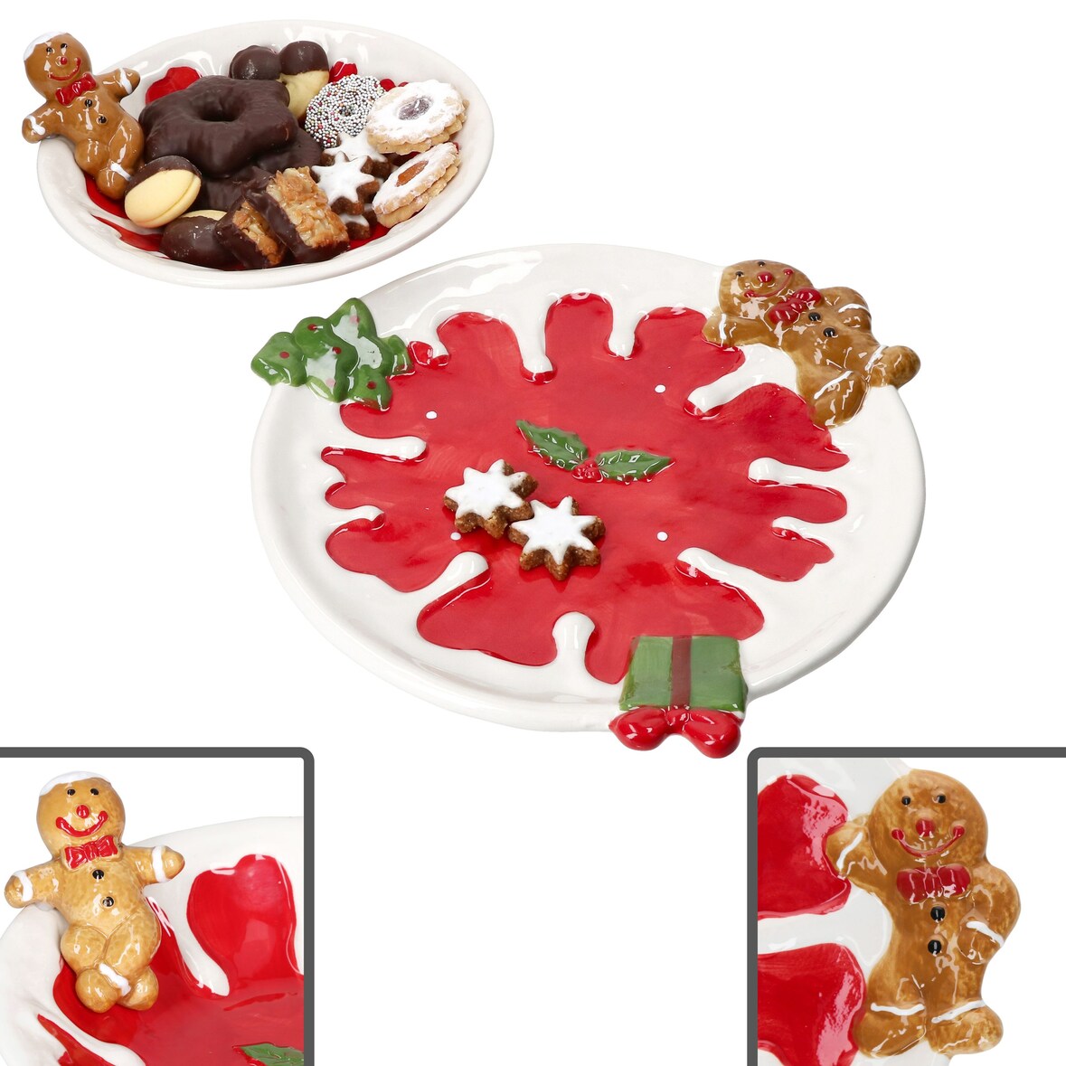 2tlg Set Weihnachtsstern Teller & Schale Steingut Lebkuchen Rot Weihnachten Keks