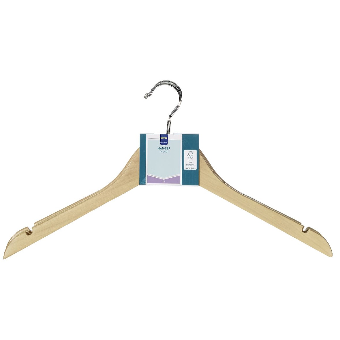 METRO Professional Cabide de madeira, com entalhes, madeira natural, 3 unidades