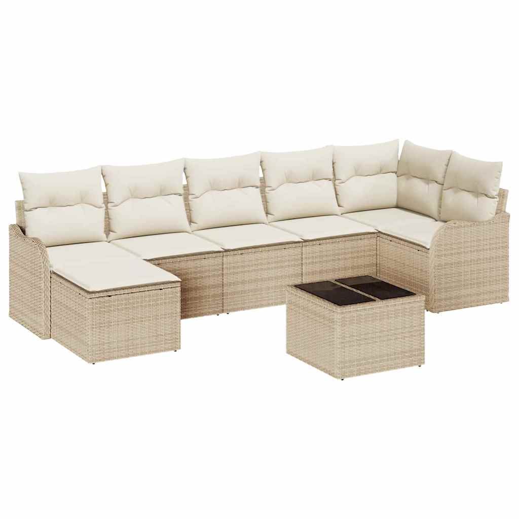 vidaXL Garten-Sofa-Set mit Kissen 8 pcs Beige und Weiß Poly Rattan
