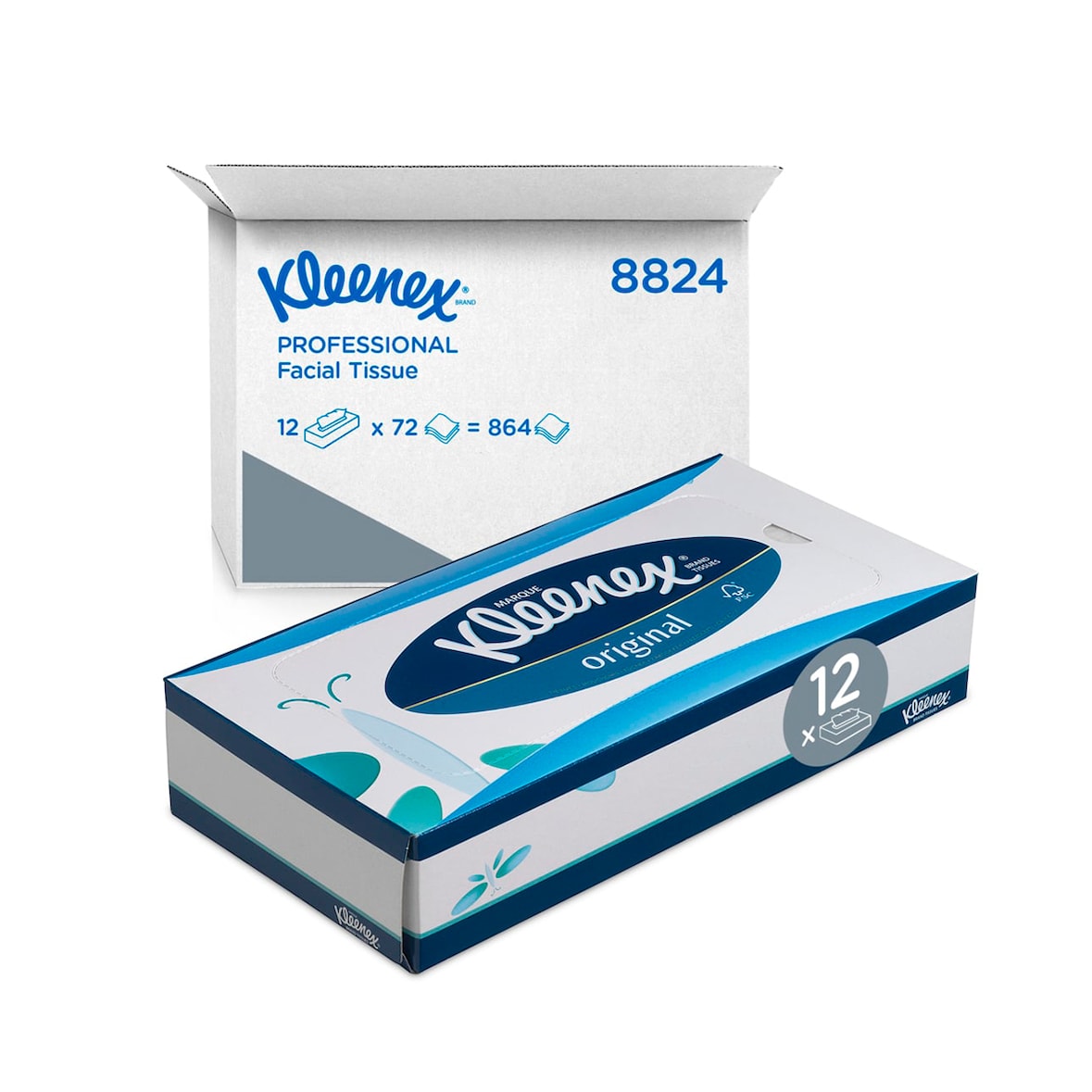 KLEENEX® | Pañuelo facial blanco 3 capas, 12 Paquetes de 72 hojas (cod. 8824)