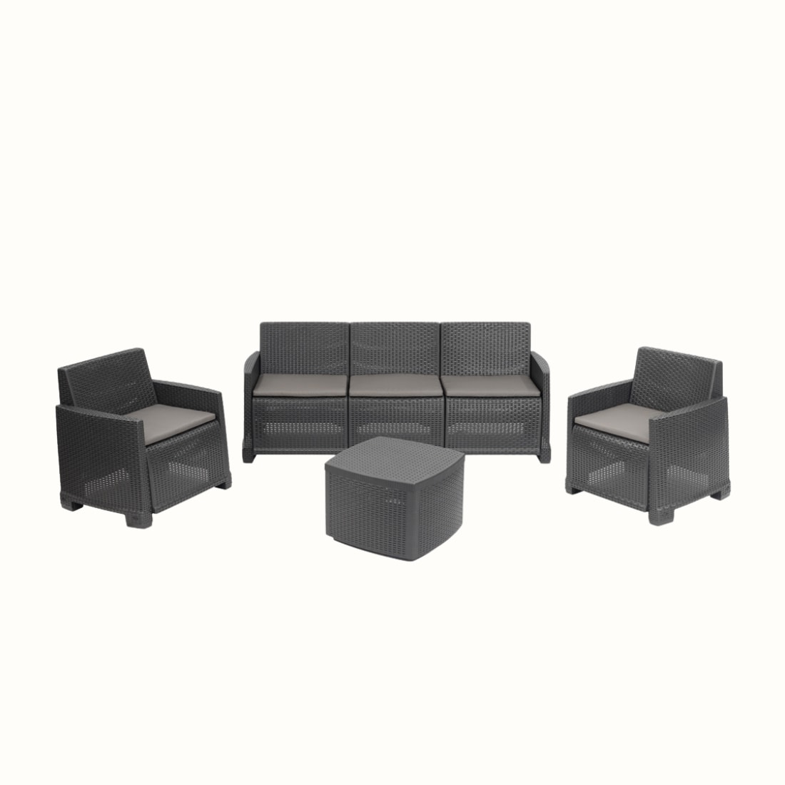 Ipae Progarden Conjunto de Jardín Garda (2 Sillones + Sofá 3 Plazas + 5 Cojines + Mesa Auxiliar) Antracita