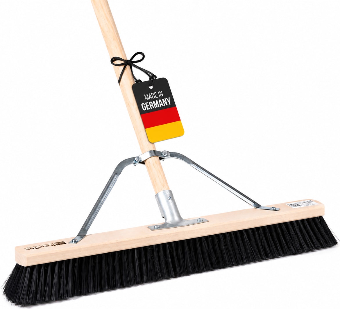 Stabiler Saalbesen 100cm Breit mit Stielstabilisator und Stiel 140cm Lang schwarze weiche Kunsthaar Borsten Kehrbesen Besen