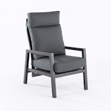 thumbnail of Poltrona para jardim reclinável com sistema hidráulico, em alumínio preto e almofadas cinzentas