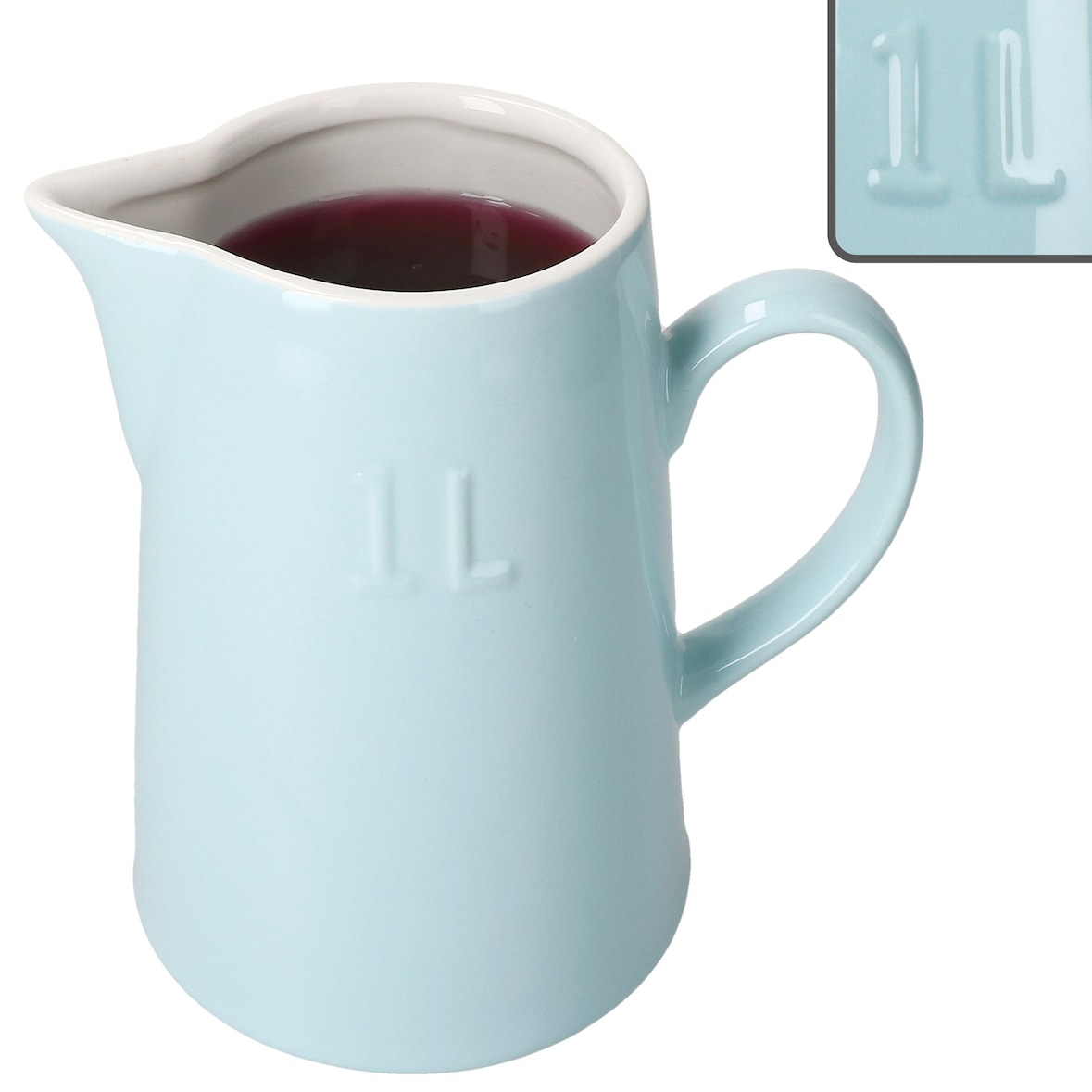 Krug Emilia Blau 1L Steingut blau-creme Milchkanne mit Henkel Saftkaraffe Wasser