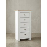 thumbnail of Sideboard mit 5 Schubladen 53x114x39 cm Kommode Weiß / Eiche Modern, Design Anrichte Hoch Schmal, Schubladenkommode