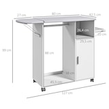 thumbnail of Mueble de planchar de madera mueble de planchado con ruedas barra para colgar ropa estante abierto y tablero plegable para dormitorio 107x42,5x99 cm