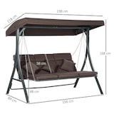 thumbnail of Hollywoodschaukel 3-Sitzer mit verstellbarem Sonnendach Braun 168x198x118 cm mit Kissen, Metallgestell wetterfest für Garten und Terrasse