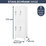 thumbnail of Umkleideschrank Spind BERLIN 4 Abteile Etikettenhalter Lüftungsschlitze Umkleidespind Schließfachschrank Garderobenspind 172x55,9x45cm Weiß