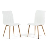 thumbnail of Uitschuifbare rechthoekige eetset met 6 gestoffeerde stoelen in ecoleer, Scandinavische stijl, poten met houtlook, voor keuken en eetkamer–RUBEN+TANIA
