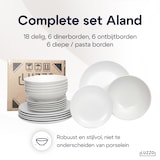 thumbnail of Luzzo® Serviesset Aland 6 persoons Aardewerk - 18-delig met Pastaborden - Mat Wit