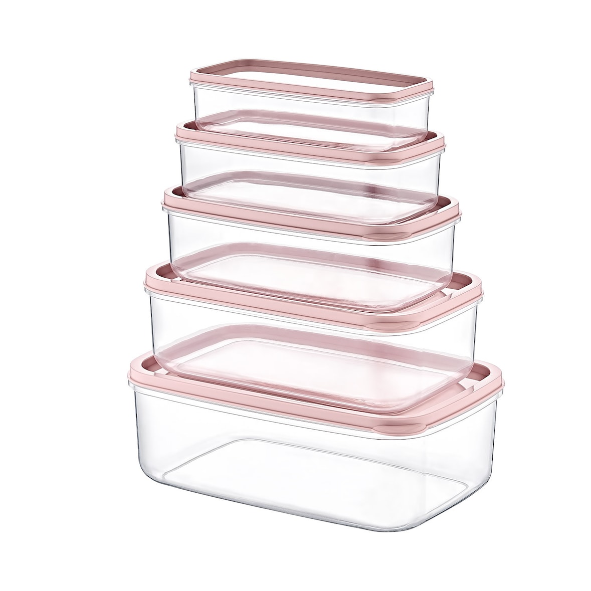 Set 5 Recipientes Herméticos para Alimentos, de forma Rectangular Rosa 7house