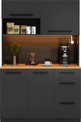 thumbnail of Merax LED buffetkast 120x40x180 cm, hoge keukenkast met werkblad, stopcontact en USB, opbergruimte, koffiestation, zwart
