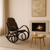 thumbnail of Cadeira de baloiço M41, poltrona giratória Poltrona TV, madeira maciça ~ aspeto nogueira, tecido/têxtil castanho escuro