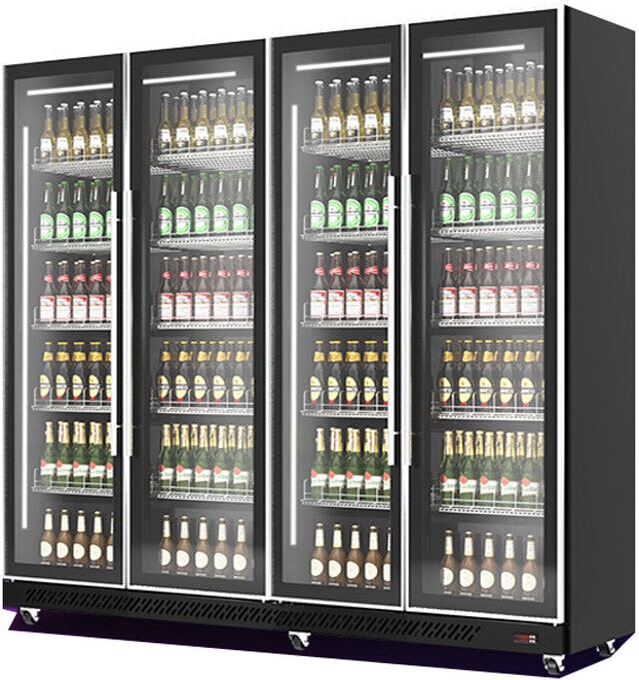 Mobiler Flaschenkühlschrank mit 4 Glastüren Getränkekühlschrank Kühlschrank Gastro 1608 L 0/10°C ISO 48 mm