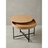 thumbnail of Couchtisch Holzoptik-Metallbeine, runder Tisch mit Stauraum, moderner Industrial-Look. 69x69x49 cm | Kadima Design