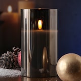 thumbnail of LED Kerze Windlicht Glas Echtwachs flackernd Timer H: 17,5cm rund grau anthrazit
