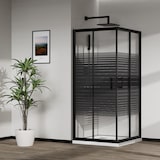 thumbnail of Mampara de Ducha 70x90 Cabina de Ducha 2 Lados Angular Corredera Rectangular Cristal Serigrafiado Transparente - Negro