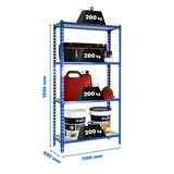 thumbnail of SimonRack Estantería Metálica, 1500x1100x400 mm, 4 Alturas, Bandeja Madera, 200 kg de Punto Flexión, Azul/Madera - Maderclick