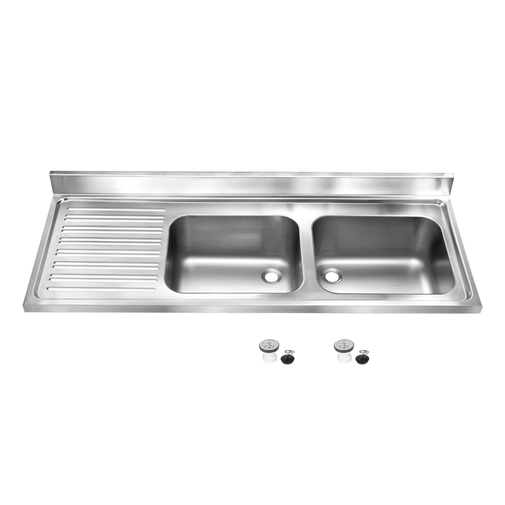 Fregadero dos senos con escurridor Acero Inoxidable y desagüe 1600x600x250mm