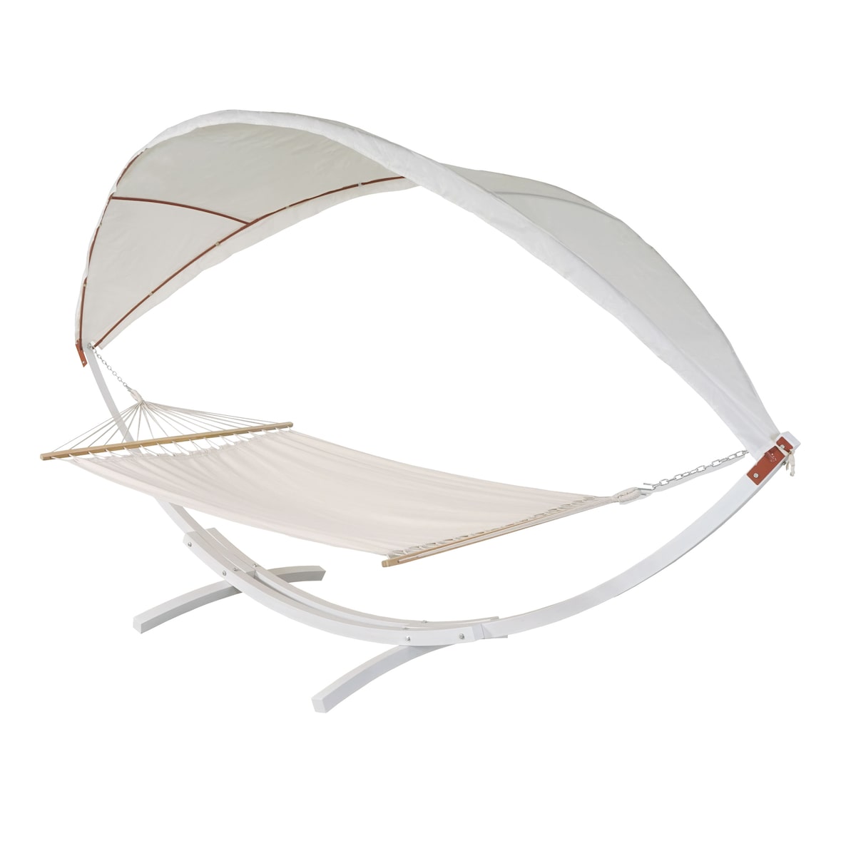 Hängematte HWC-J47, Hängeschaukel bis 200kg Sonnendach MVG-Holzgestell 420cm 2 Personen ~ weiß, creme-weiß