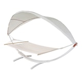 thumbnail of Hängematte HWC-J47, Hängeschaukel bis 200kg Sonnendach MVG-Holzgestell 420cm 2 Personen ~ weiß, creme-weiß