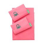 thumbnail of Benetton - Conjunto de cama de casal de 4 peças: lençol plano (240x280cm), lençol justo (160x200cm), 2 fronhas (50x85cm) 100% algodão rosa