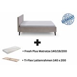 thumbnail of Polsterbett mit Matratze und Lattenrahmen 140x200 Bettgestell Bett Doppelbett mit Kopfteil Beige Made in Germany