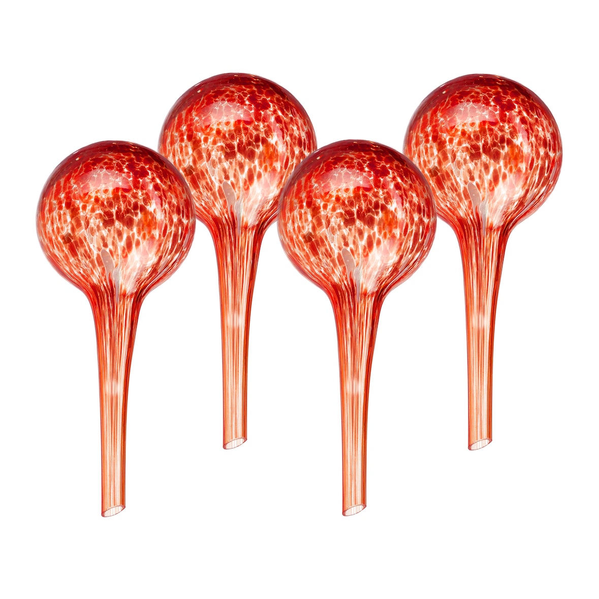 Relaxdays Bewässerungskugeln Glas, 4er Set, HxD: 15 x 6 cm, Gießkugeln für Pflanzen, Bewässerungshelfer Urlaub, rot