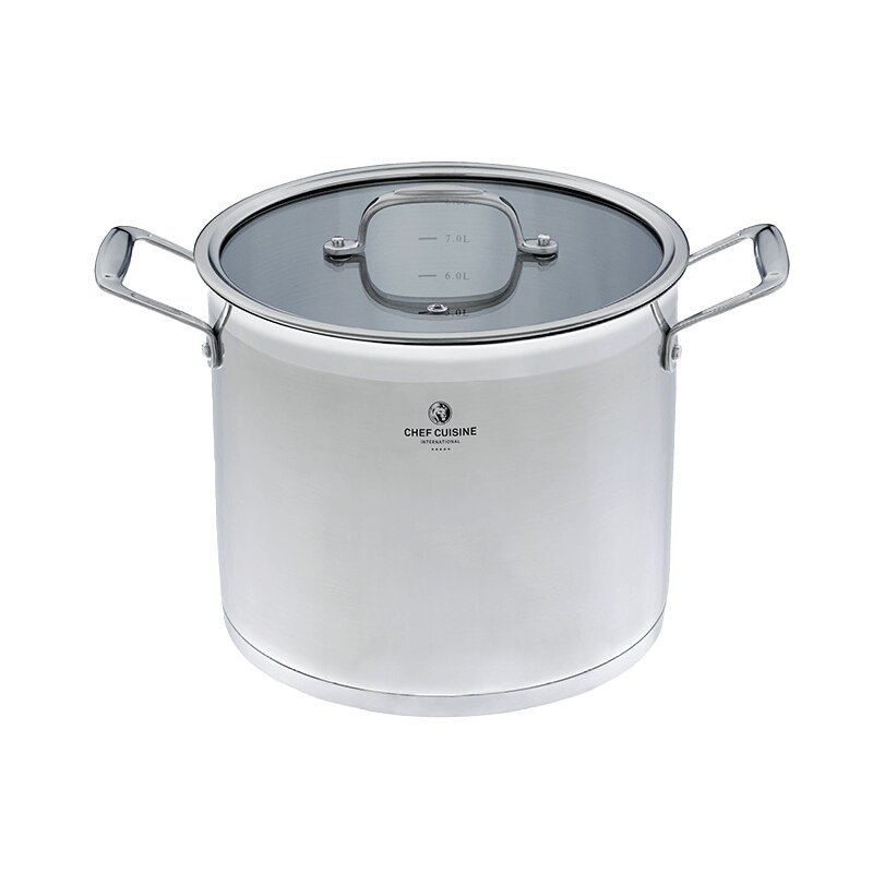 CHEF CUISINE Gemüse- und Suppentopf Ø 24 cm, 18/10 Edelstahl, Glasdeckel, tropffreier Schüttrand, für alle Herdarten geeignet.