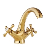 thumbnail of EVA | Vintage Wasserhahn Bad Gold glänzend Bad Armatur | Retro Premium Edelstahl Armatur für Waschbecken | Hotel Gastro Mischbatterie 2 Anschlüsse
