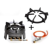 thumbnail of Wokbrenner/Gaskocher 9,2 KW mit zusätzlichem Topfträger + Gasschlauch und Druckminderer (Gusseisen Hockerkocher, Asia Kocher, Gastrokocher,  Wok)