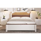 thumbnail of Doppelbett 140x200 cm aus Kiefernholz mit stabilen Mittelfüßen und elegantem Kopfteil – zeitloses Design in Weiß